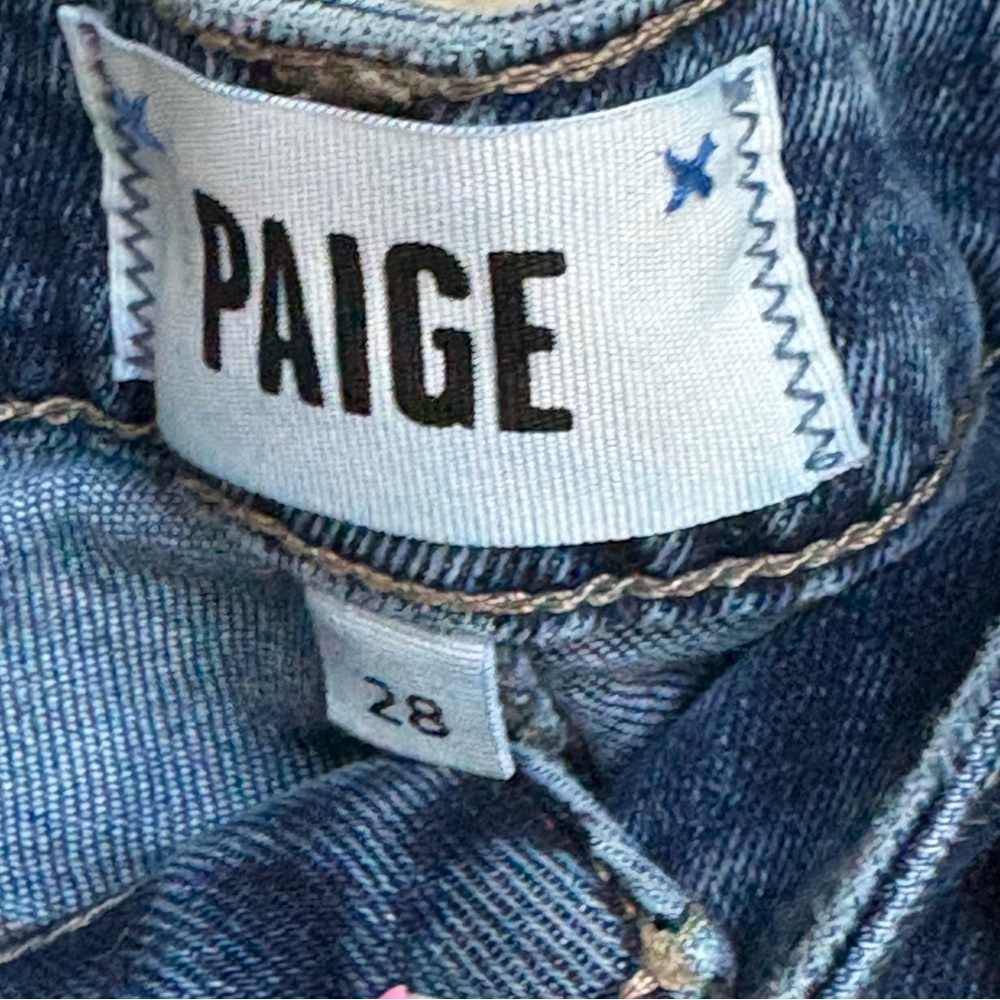 PAIGE Brigitte Women’s Jeans 28 Dark Wash Straight Leg Distressed - Picture 7 of 11